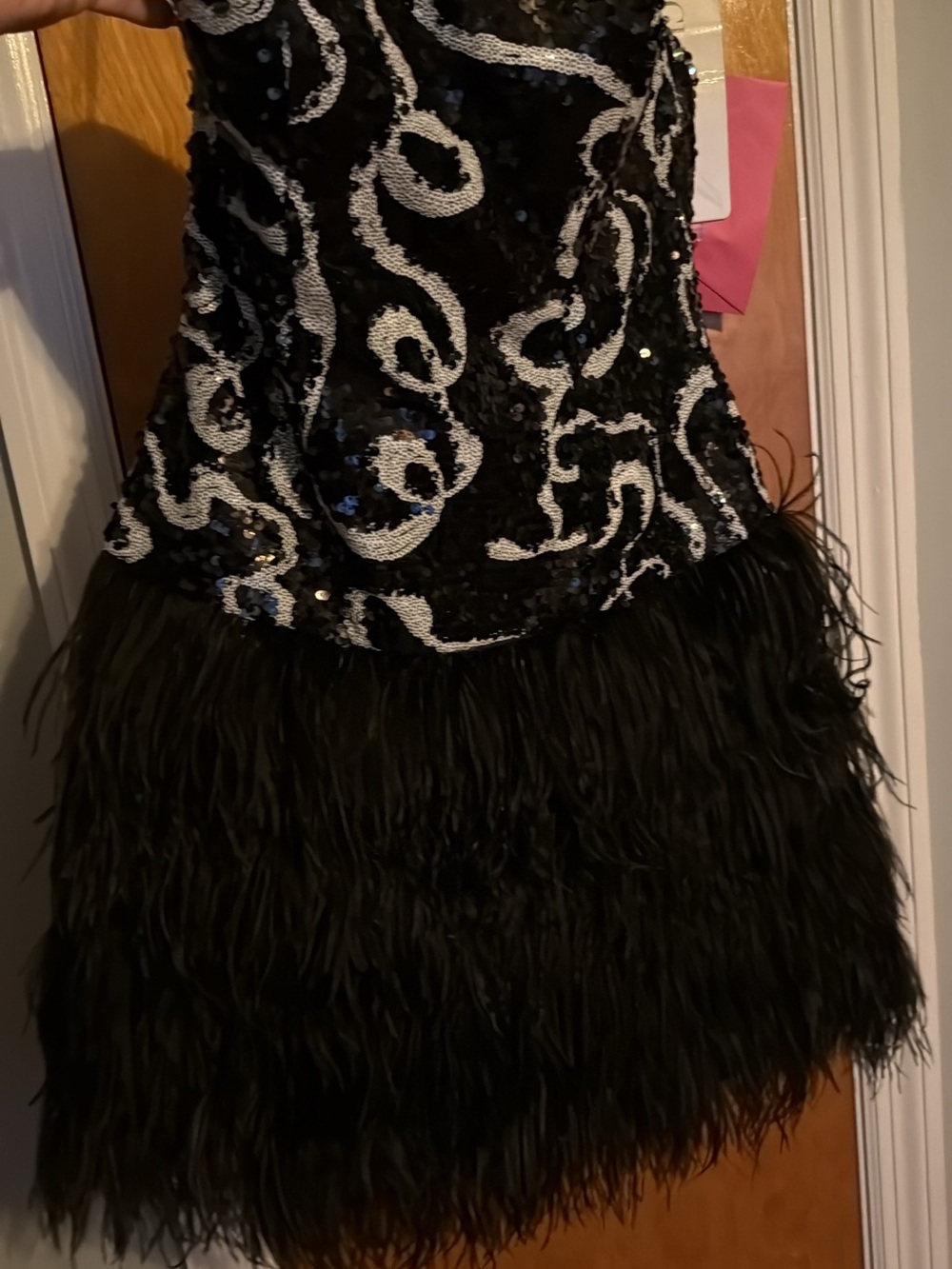 Black Sequin & Feather Party Dress